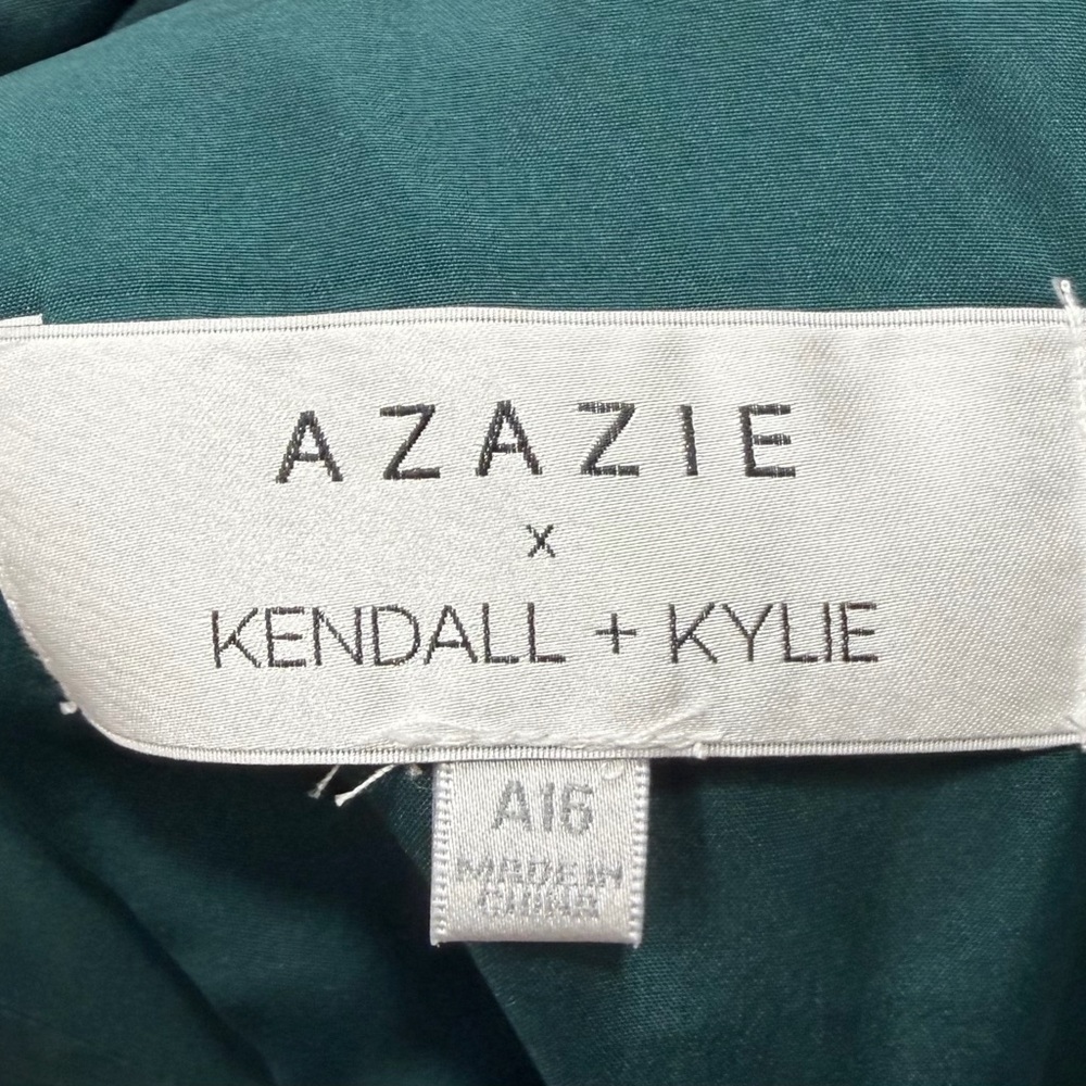 Azazie x Kendall + Kylie Satin Bridesmaid Dress Emerald Green A16 | Formal Maxi - Picture 3 of 3